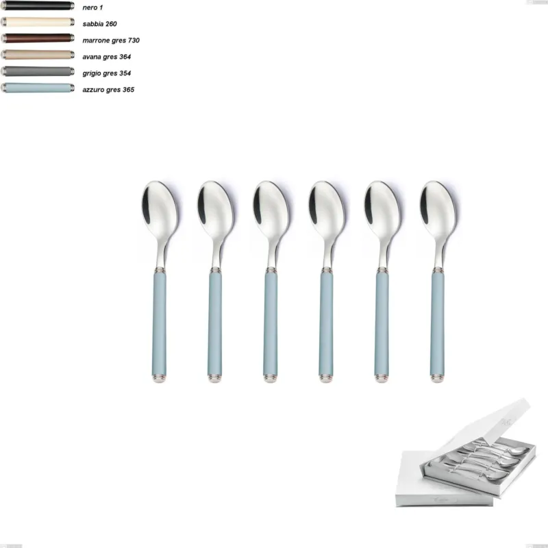 Confezione a libro 6 pezzi cucchiaini caffè linea gres, acciaio 18/10 aisi 304 manici in acrilico Eme Posaterie grigio gres 354 Prezzo Conveniente