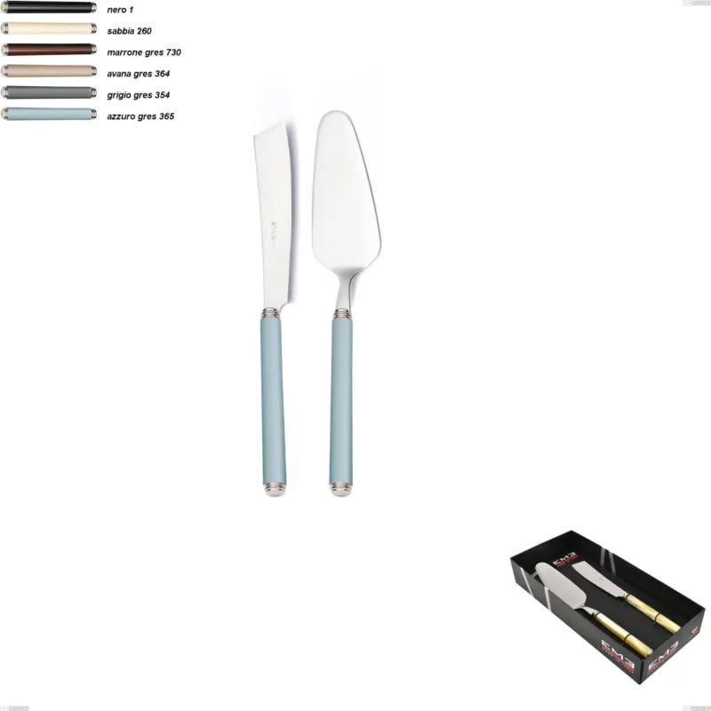 Novità Confezione vetrina 2 pezzi,paletta più coltello dolce da servizio linea gres, acciaio 18/10 aisi 304 manici in acrilico Eme Posaterie grigio gres 354