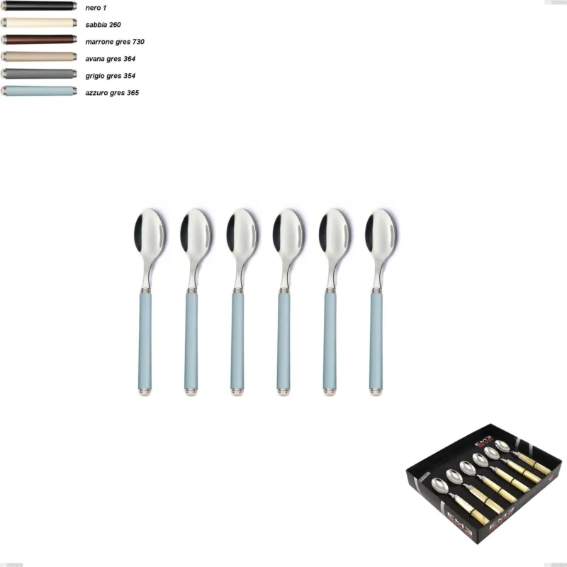 A Buon Prezzo Confezione vetrina 6 pezzi cucchiaino moka linea gres, acciaio 18/10 aisi 304 manici in acrilico Eme Posaterie grigio gres 354