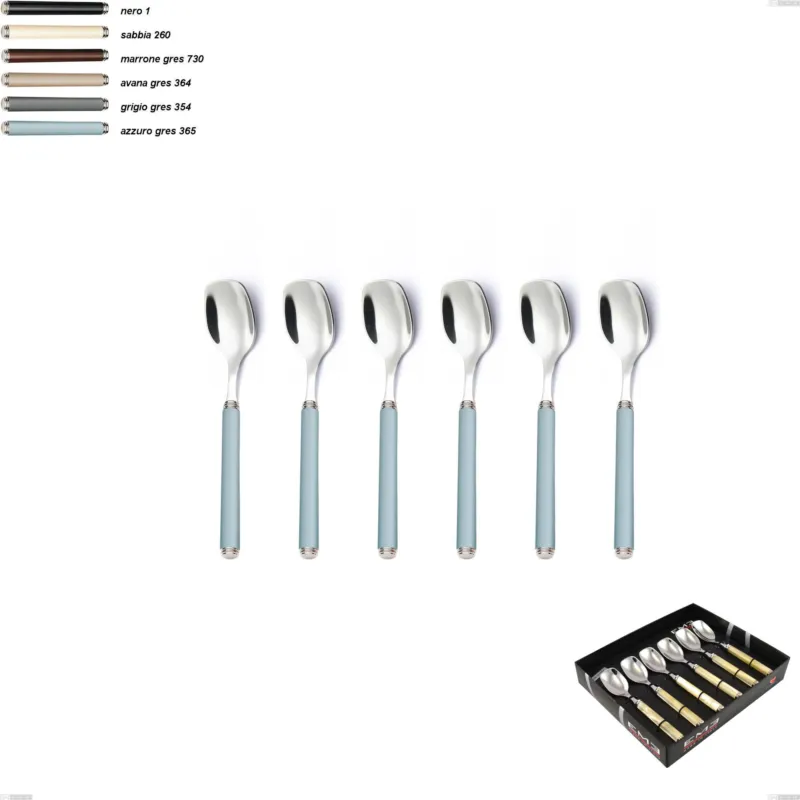 Esclusivo Confezione vetrina 6 pezzi cucchiaino gelato linea gres, acciaio 18/10 aisi 304 manici in acrilico Eme Posaterie grigio gres 354