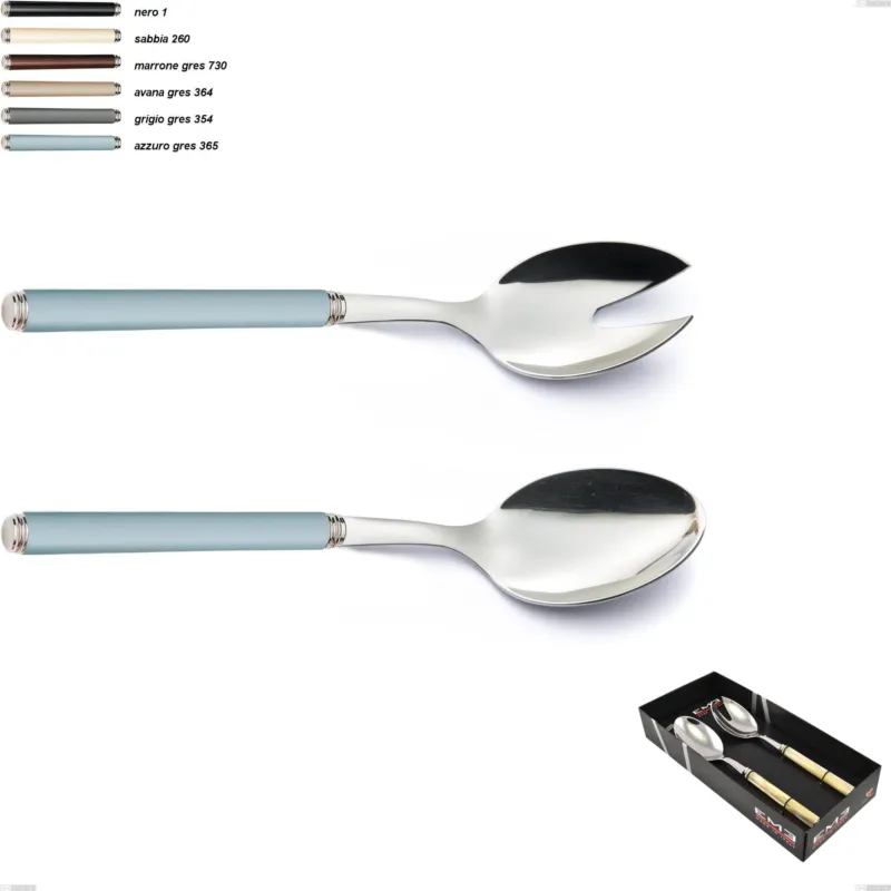 Confezione vetrina 2 pezzi insalata linea gres, acciaio 18/10 aisi 304 manici in acrilico Eme Posaterie grigio gres 354 Offerta Speciale