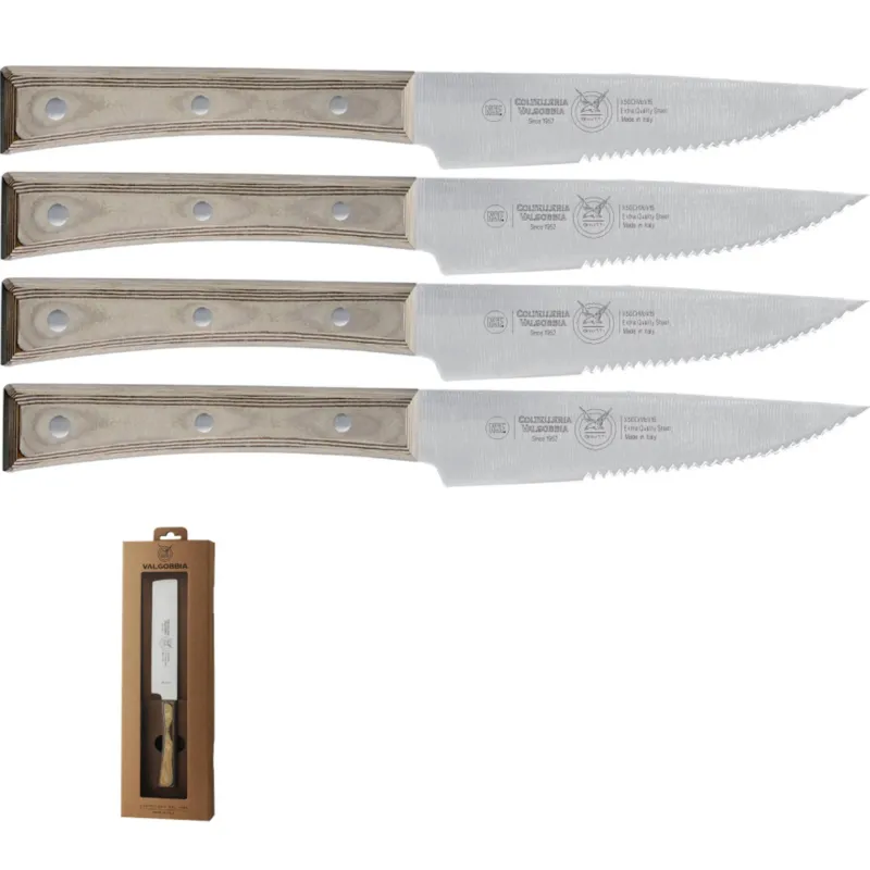 Vendita Finale Coltelli da Bistecca lama larga manicatura paperStone set di 4 pezzi in confezione regalo 18/10 120 mm colore nocciola Coltelleria Valgobbia