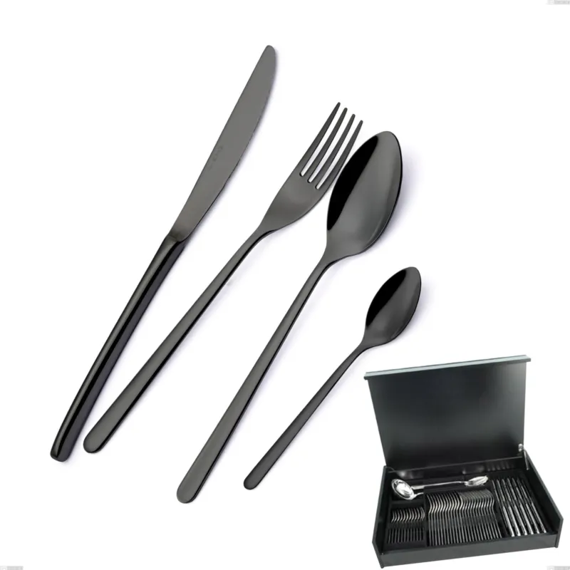 Promozione Servizio di posate 51 pezzi in astuccio di legno Venice Gun Metal, Acciaio Inox 18-10 trattamento pvd canna di fucile, spessore 4 mm Eme Posaterie
