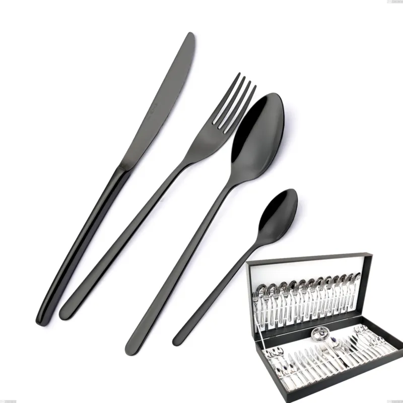 Astuccio 51 pezzi Venice Gun Metal, Acciaio Inox 18-10 trattamento pvd canna di fucile, spessore 4 mm Eme Posaterie Miglior Prezzo