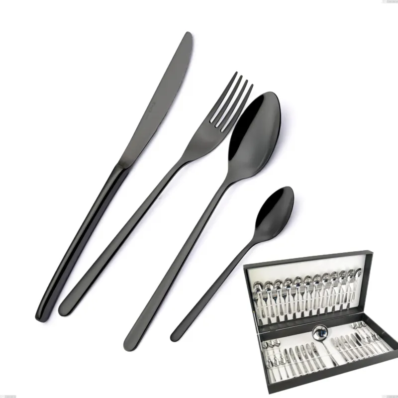 Astuccio 49 pezzi Venice Gun Metal, Acciaio Inox 18-10 trattamento pvd canna di fucile, spessore 4 mm Eme Posaterie A Buon Prezzo