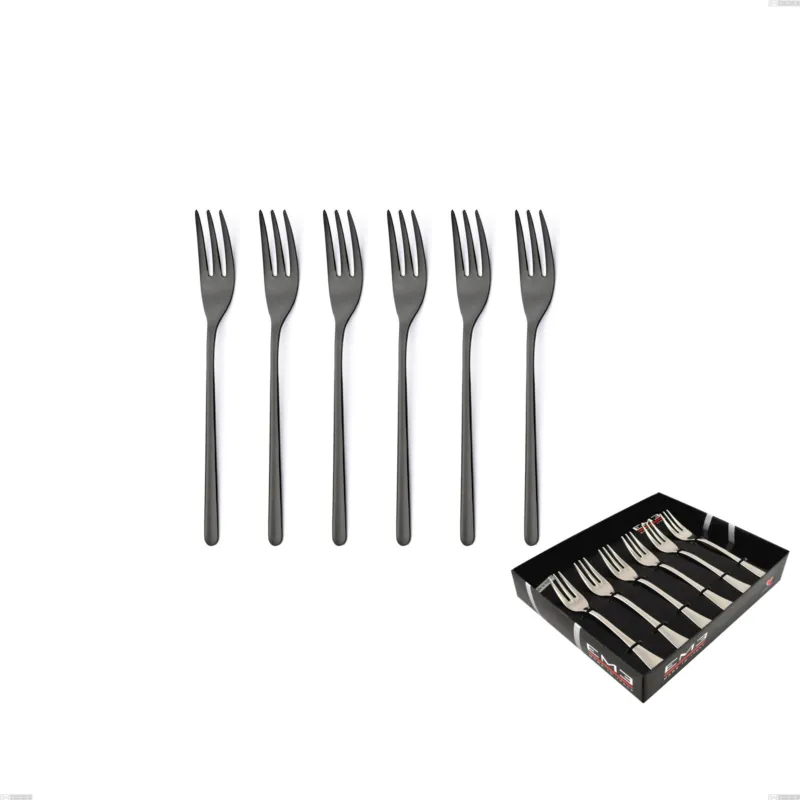 Confezione vetrina 6 pezzi forchettine dolce Venice Gun Metal, Acciaio Inox 18-10 trattamento pvd canna di fucile, spessore 4 mm Eme Posaterie Di Tendenza