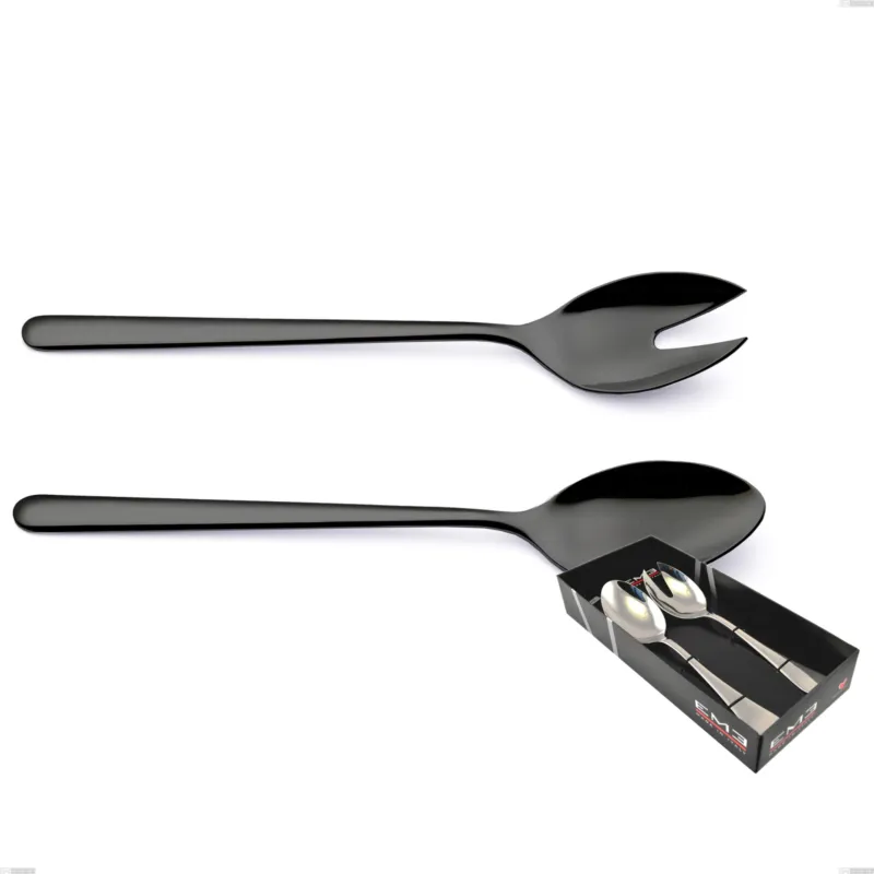 Spedito Oggi Confezione vetrina 2 pezzi insalata Venice Gun Metal, Acciaio Inox 18-10 trattamento pvd canna di fucile, spessore 4 mm Eme Posaterie