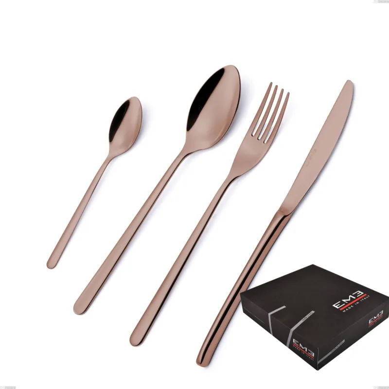 Set di posate 75 pezzi Venice Copper Bronze in confezione regalo, Acciaio Inox 18-10 trattamento pvd bronzo, spessore 4 mm Eme Posaterie Compra Adesso