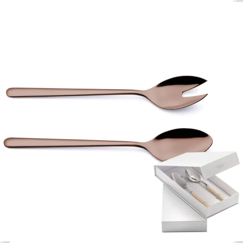 Esclusivo Confezione a libro 2 pezzi insalata Venice Copper Bronze, Acciaio Inox 18-10 trattamento pvd bronzo, spessore 4 mm Eme Posaterie