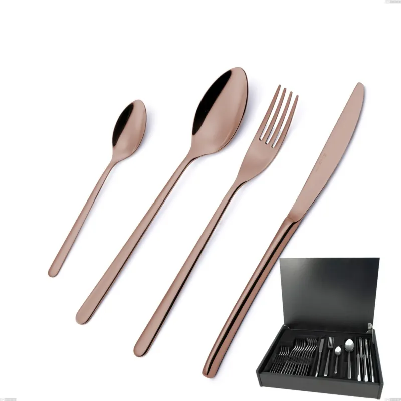 Servizio di posate 24 pezzi in astuccio di legno Venice Copper Bronze, Acciaio Inox 18-10 trattamento pvd bronzo, spessore 4 mm Eme Posaterie Acquista Ora