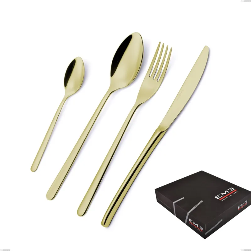 Compra Adesso Confezione regalo 49 pezzi Venice Tin Gold, Acciaio Inox 18-10 trattamento pvd oro, spessore 4 mm Eme Posaterie