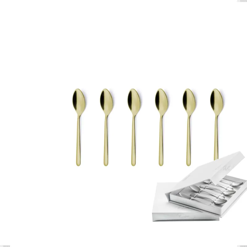 Scelto Dai Clienti Confezione a libro 6 pezzi cucchiaino moka Venice Tin Gold, Acciaio Inox 18-10 trattamento pvd oro, spessore 4 mm Eme Posaterie