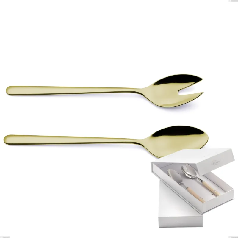 Consegna Rapida Confezione a libro 2 pezzi insalata Venice Tin Gold, Acciaio Inox 18-10 trattamento pvd oro, spessore 4 mm Eme Posaterie