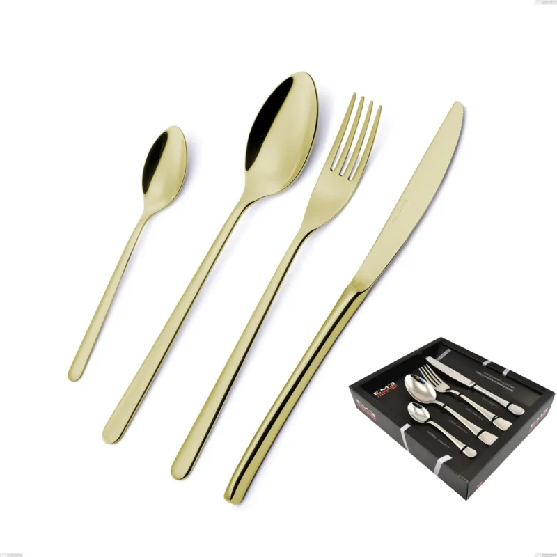 Confezione vetrina 24 pezzi Venice Tin Gold, Acciaio Inox 18-10 trattamento pvd oro, spessore 4 mm Eme Posaterie Compra Online