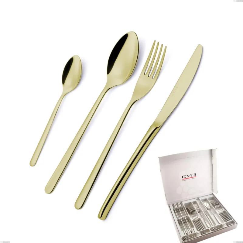 Miglior Prezzo Cofanetto 24 pezzi Venice Tin Gold, Acciaio Inox 18-10 trattamento pvd oro, spessore 4 mm Eme Posaterie