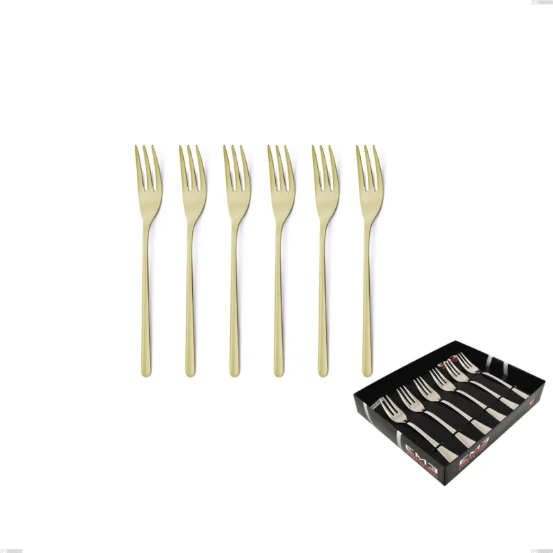 Offerta Speciale Confezione vetrina 6 pezzi forchettine dolce Venice Tin Gold, Acciaio Inox 18-10 trattamento pvd oro, spessore 4 mm Eme Posaterie