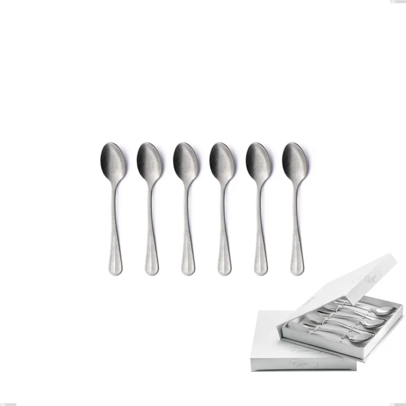 Confezione a libro 6 pezzi cucchiaini caffè Royal Retro, Acciaio inox 18-10 finitura vintage, spessore 2.5 mm Eme Posaterie Quantità Limitata