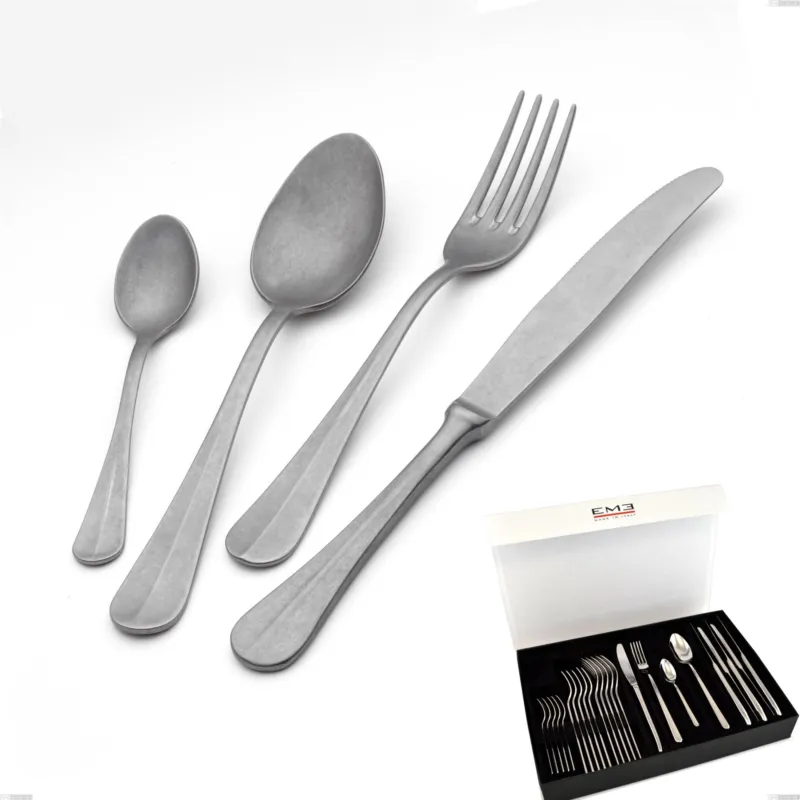 Confezione panoramica a libro 24 pezzi Royal Retro, Acciaio inox 18-10 finitura vintage, spessore 2.5 mm Eme Posaterie Compra Online