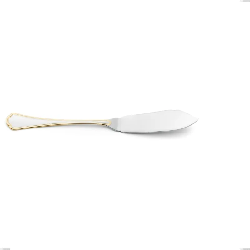 Affare Coltello pesce Domus Oro, acciaio 18-10, oro 24 carati lucido, spessore 3 mm, lunghezza 210 mm Eme Posaterie