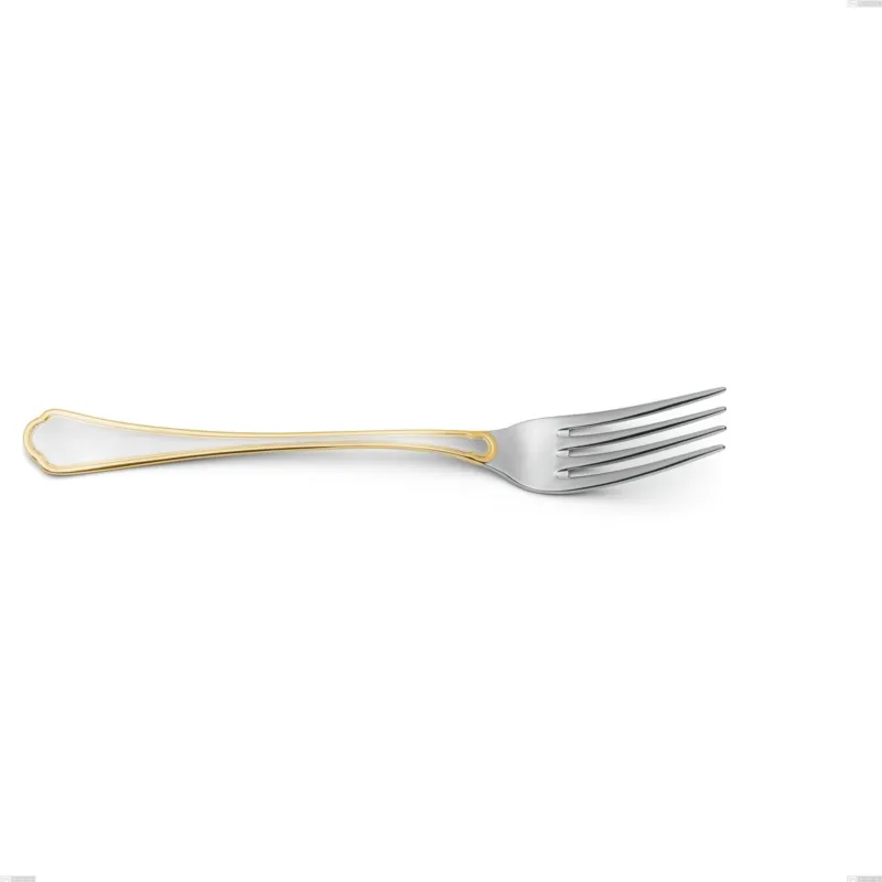 Forchetta da servizio Domus Oro, acciaio 18-10, oro 24 carati lucido, spessore 3 mm, lunghezza 240 mm Eme Posaterie Nuova Collezione