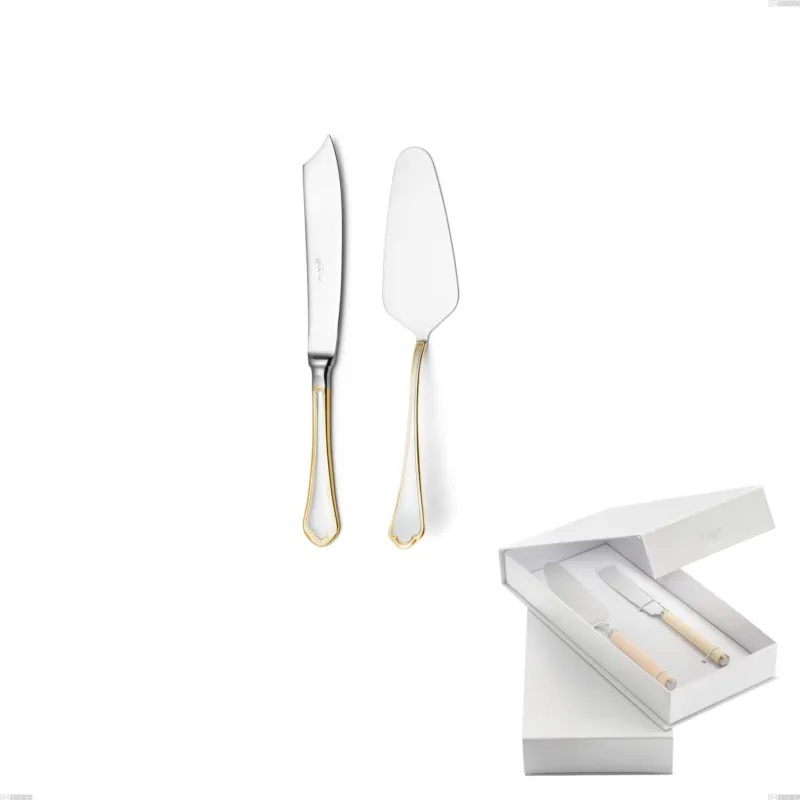 Compra Adesso Confezione a libro 2 pezzi,paletta più coltello dolce da servizio Domus Oro, acciaio 18-10, oro 24 carati lucido, spessore 3 mm Eme Posaterie