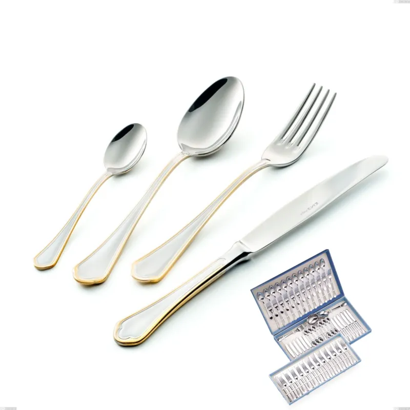 Servizio di posate 75 pezzi in astuccio regalo Domus Oro, acciaio 18-10, oro 24 carati lucido, spessore 3 mm Eme Posaterie Promo Stagionale
