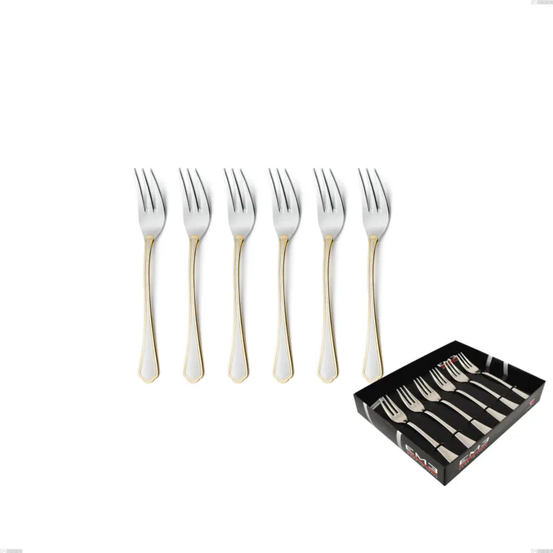 Promozione Confezione vetrina 6 pezzi forchettine dolce Domus Oro, acciaio 18-10, oro 24 carati lucido, spessore 3 mm Eme Posaterie