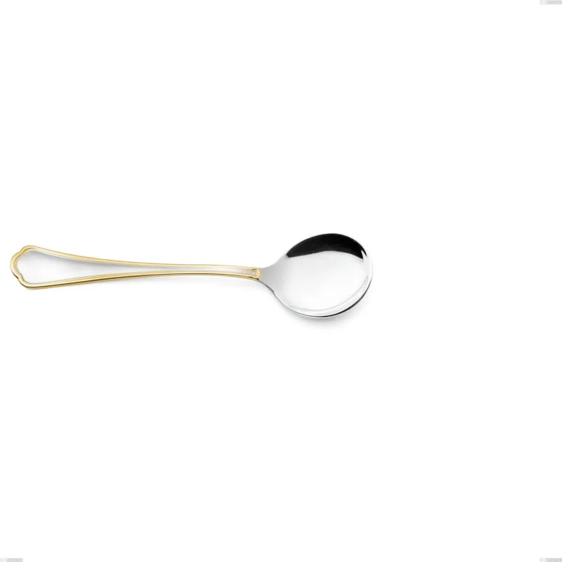 Cucchiaio brodo Domus Oro, acciaio 18-10, oro 24 carati lucido, spessore 3 mm, lunghezza 168 mm Eme Posaterie Ultimissimo Modello