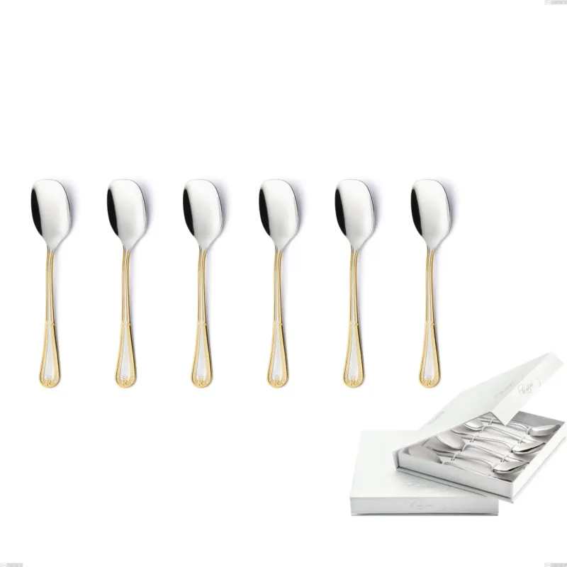 Prezzo Scontato Confezione a libro 6 pezzi cucchiaini gelato Firenze oro, acciaio 18-10, oro 24 carati , spessore 2.5 mm Eme Posaterie