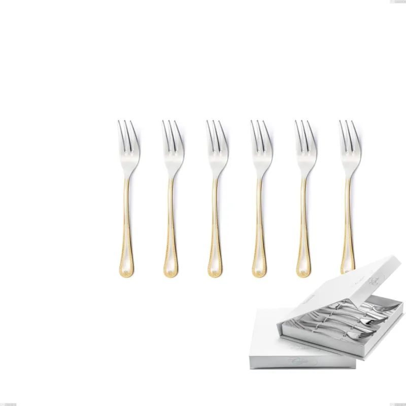 Confezione a libro 6 pezzi forchette dolce Firenze oro, acciaio 18-10, oro 24 carati , spessore 2.5 mm Eme Posaterie Subito Disponibile