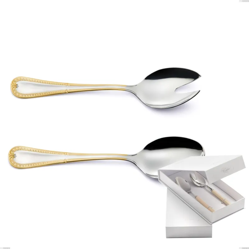 Promozione Esclusiva Confezione a libro 2 pezzi insalata Firenze oro, acciaio 18-10, oro 24 carati , spessore 2.5 mm Eme Posaterie