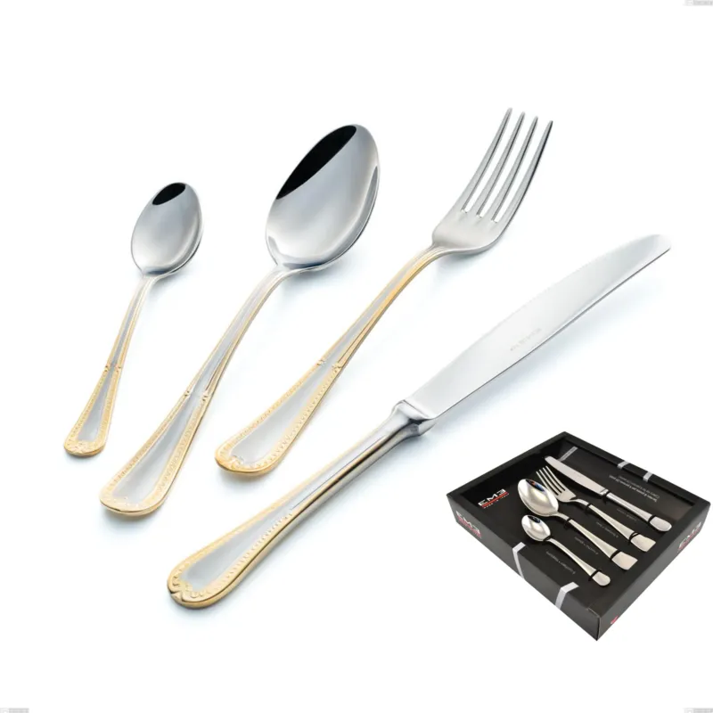 Popolare Confezione vetrina 24 pezzi Firenze oro, acciaio 18-10, oro 24 carati , spessore 2.5 mm Eme Posaterie
