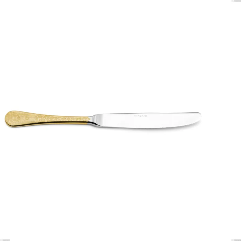 Ultimissimo Modello Coltello tavola Hermitage oro, acciaio 18-10, oro 24 carati lucido, spessore 2.5 mm, lunghezza 240 mm Eme Posaterie