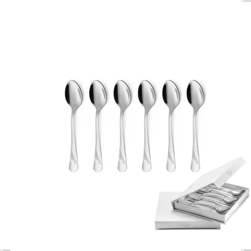 Confezione a libro 6 pezzi cucchiaini caffè Milano Inciso , 18/10 (AISI304) acciaio inox Lucido , spessore 2,5 mm Eme Posaterie Offerta Limitata