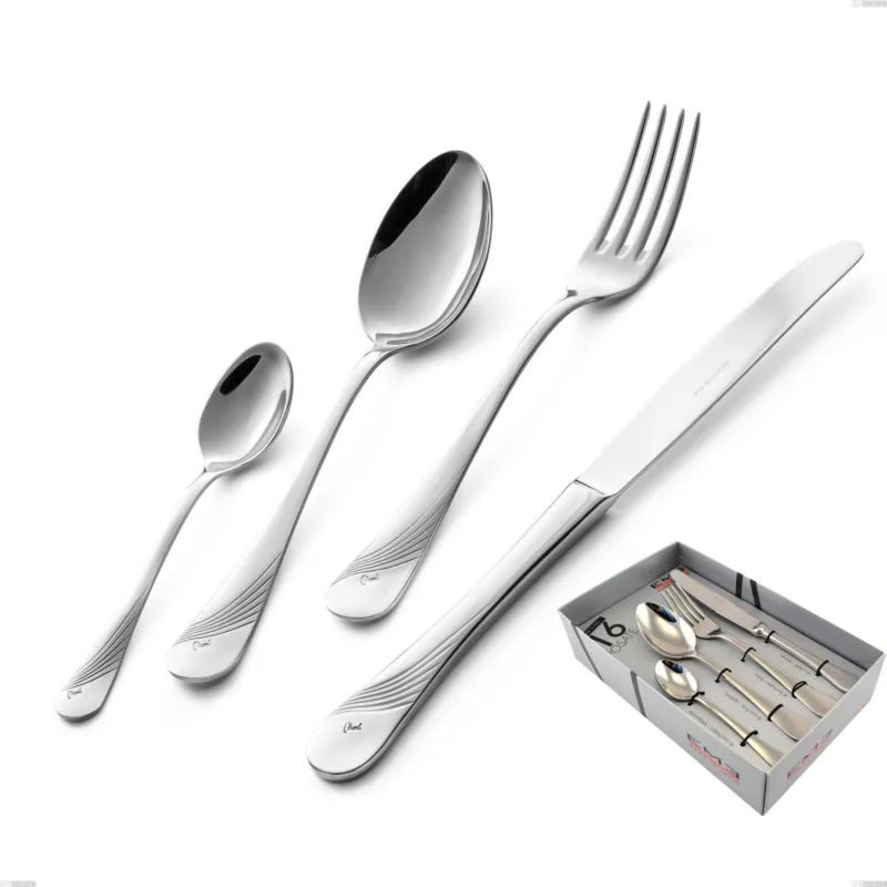 Sconto Confezione vetrina 16 pezzi Milano Inciso , 18/10 (AISI304) acciaio inox Lucido , spessore 2,5 mm Eme Posaterie