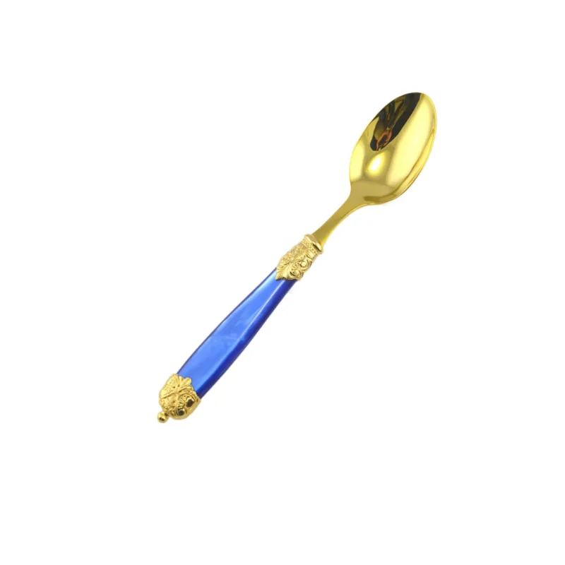 Offerta Limitata Cucchiaino da caffè Mirage in Ghiere oro Tin Gold 18.10 (AISI 304) manico perlato doppia ghiera lavabili in lavastoviglie Blu Perlato Eme Posaterie avorio perlato 13