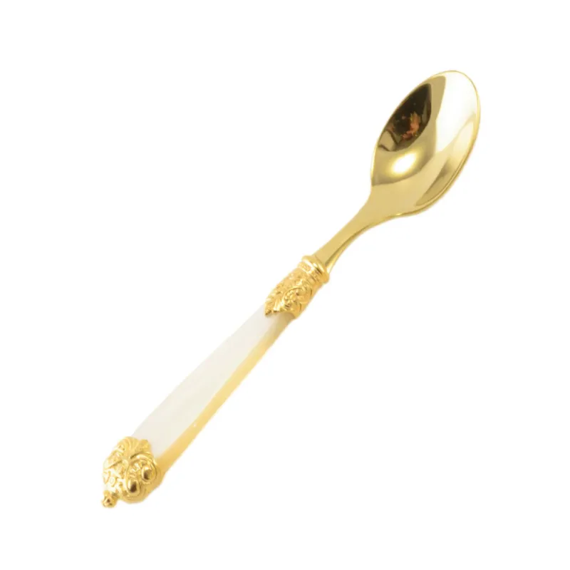 Più Venduto Cucchiaino da caffè Mirage in Ghiere oro Tin Gold 18.10 (AISI 304) manico perlato doppia ghiera lavabili in lavastoviglie Avorio Perlato Eme Posaterie avorio perlato 13