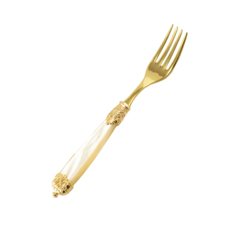 Forchetta da tavola Mirage in Ghiere oro Tin Gold 18.10 (AISI 304) manico perlato doppia ghiera lavabili in lavastoviglie Avorio Perlato Eme Posaterie avorio perlato 13 Professionale