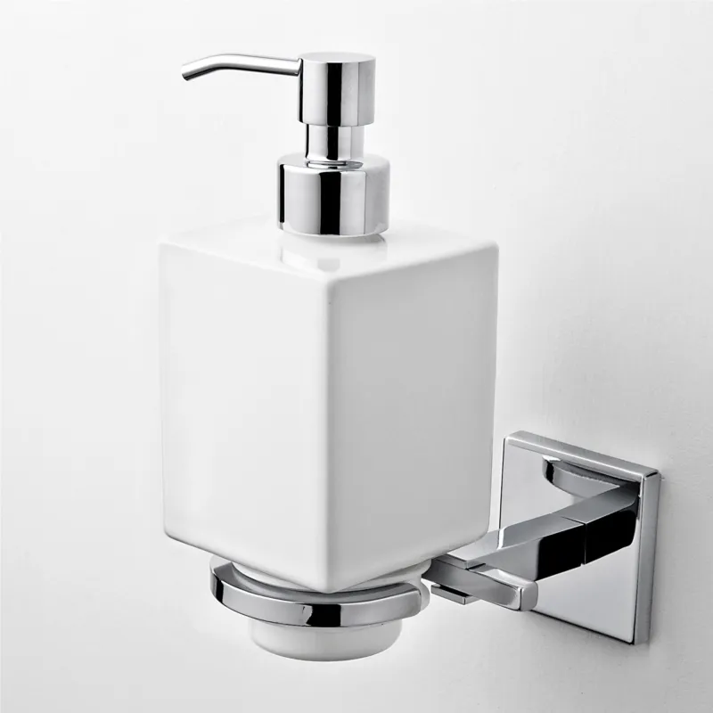 Più Venduto Porta Dispenser in Ceramica fissaggio a viti e Stop, Plano 9,5x12,5xh18,5 cm cromo lucido e ceramica Cqubo