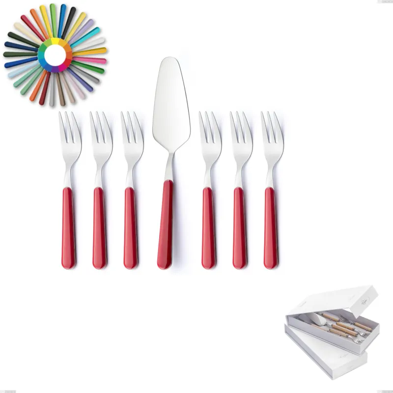 Ultimissimo Modello Confezione a libro 7 pezzi, forchettine più paletta dolce Brio, Acciaio inox 18.c (AISI 430), manici in abs Eme Posaterie rosa 66