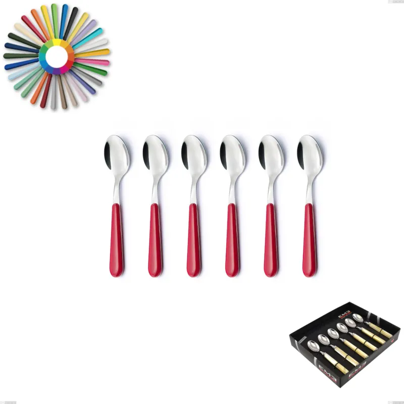 Confezione vetrina 6 pezzi cucchiaino moka Brio, Acciaio inox 18.c (AISI 430), manici in abs Eme Posaterie rosa 66 Quantità Limitata