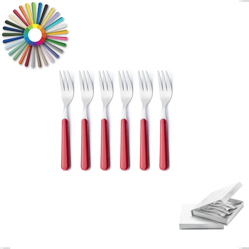 Professionale Confezione a libro 6 pezzi forchette dolce Brio, Acciaio inox 18.c (AISI 430), manici in abs Eme Posaterie rosa 66