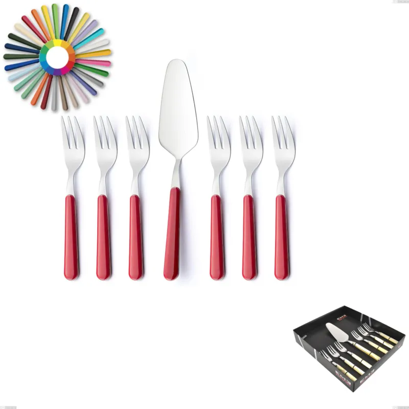 Confezione vetrina 7 pezzi, forchettine più paletta dolce Brio, Acciaio inox 18.c (AISI 430), manici in abs Eme Posaterie rosa 66 Reso Gratuito