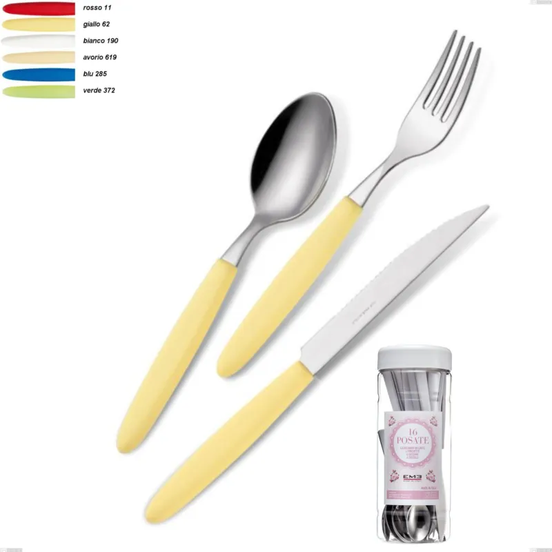 Confezione barattolo francese 16 pezzi posate Light, acciaio 18.c Eme Posaterie bianco 190 Offerta Limitata