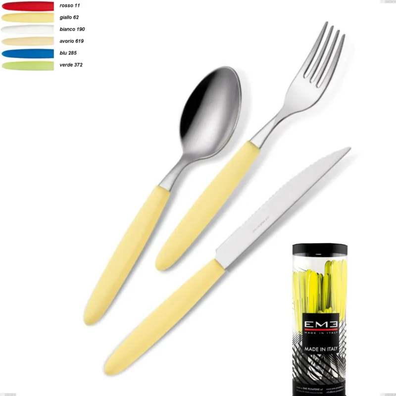Confezione cilindro 24 pezzi posate Light, acciaio 18.c Eme Posaterie bianco 190 Consegna Rapida