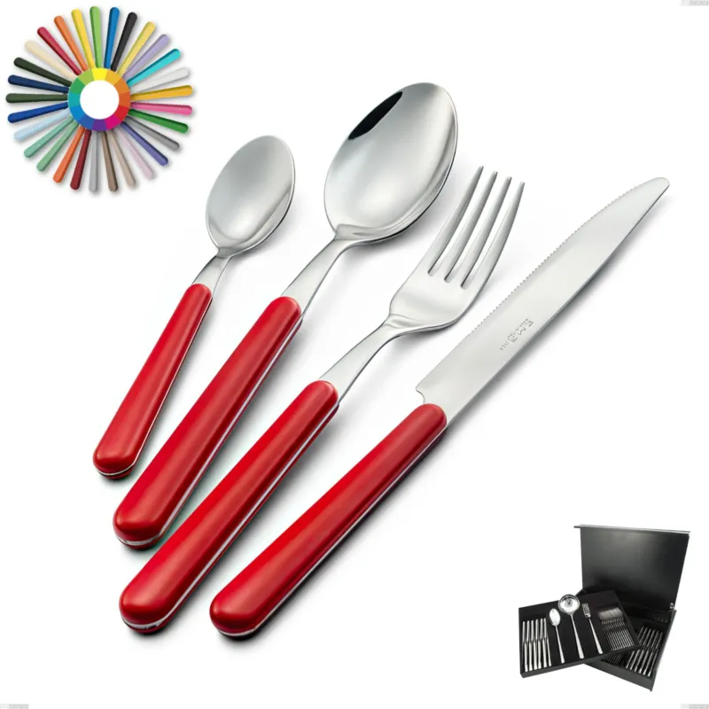 Compra Oggi Stesso Servizio di posate 75 pezzi in astuccio di legno Brio, Acciaio inox 18.c (AISI 430), manici in abs Eme Posaterie rosa 66
