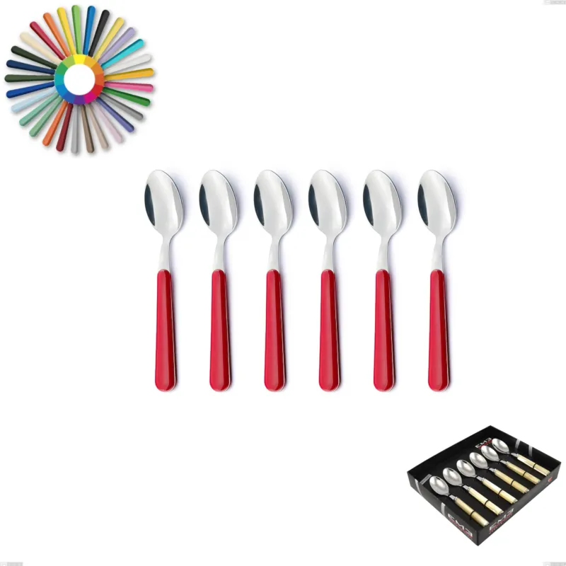 Offerta Limitata Confezione vetrina 6 pezzi cucchiaino caffe Brio, Acciaio inox 18.c (AISI 430), manici in abs Eme Posaterie rosa 66