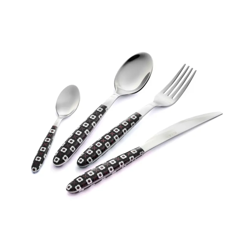 Vendita Finale Confezione vetrina 24 pezzi Vero Manhattan, Inox 18/C (AISI430), manico in nylon Nero adatto alla lavastoviglie Eme Posaterie