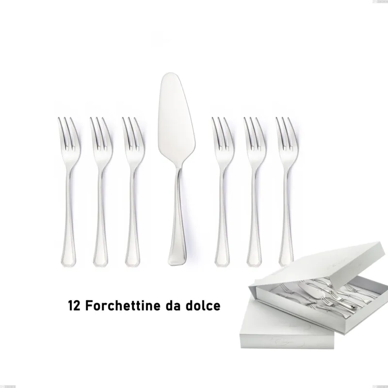 Confezione a libro 13 pezzi, forchettine più paletta dolce Savoia, Acciaio inox 18.10 (AISI304), spessore 2.5 mm Eme Posaterie Nuovo Arrivo