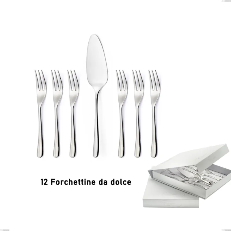 Confezione a libro 13 pezzi, forchettine più paletta dolce Opera, Acciaio inox 18/10 (AISI304), spessore 5.00 mm Eme Posaterie Compra Online